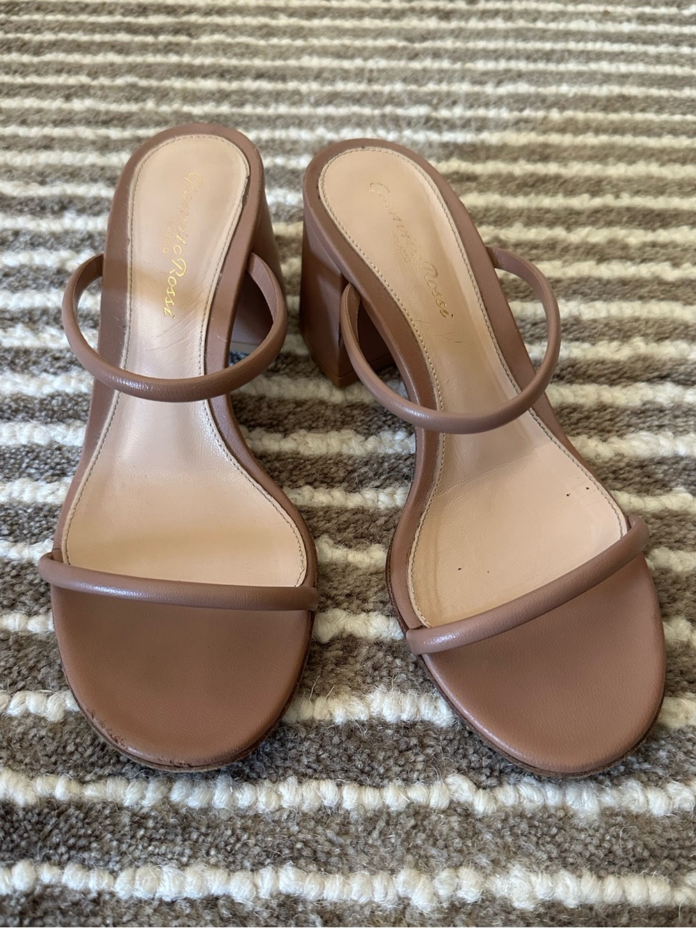 Gianvito Rossi Tan Leather Block Heel Sandals
